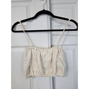 SIR. The Label Ivory Linen Eyelet Embroidered Crop Top Spaghetti Strap Size s